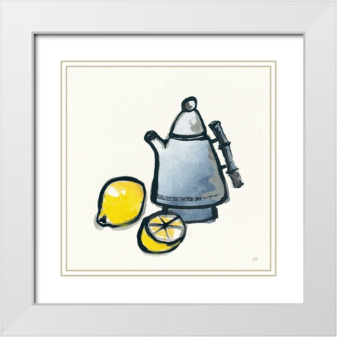 Tea and Lemons Navy White Modern Wood Framed Art Print with Double Matting by Paschke, Chris