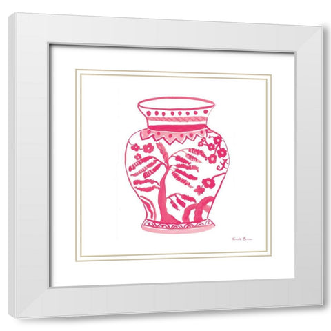 Chinoiserie IV Pink White Modern Wood Framed Art Print with Double Matting by Zaman, Farida