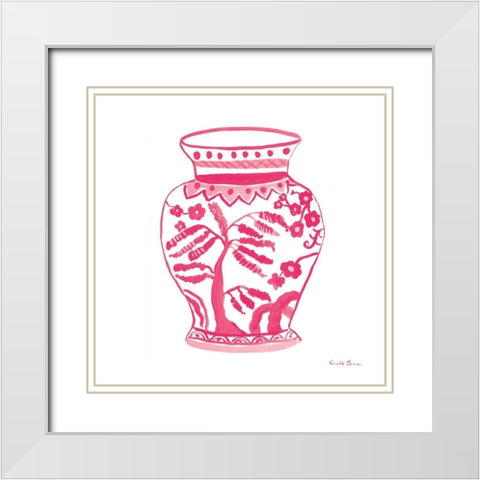 Chinoiserie IV Pink White Modern Wood Framed Art Print with Double Matting by Zaman, Farida