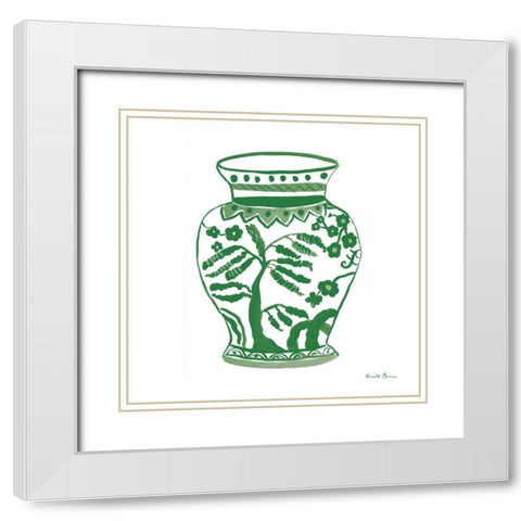 Chinoiserie IV Green White Modern Wood Framed Art Print with Double Matting by Zaman, Farida