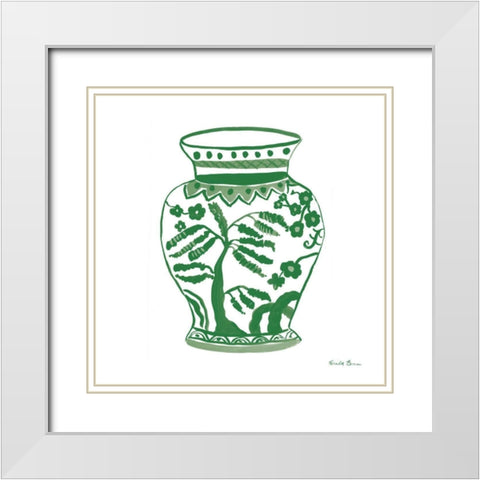 Chinoiserie IV Green White Modern Wood Framed Art Print with Double Matting by Zaman, Farida