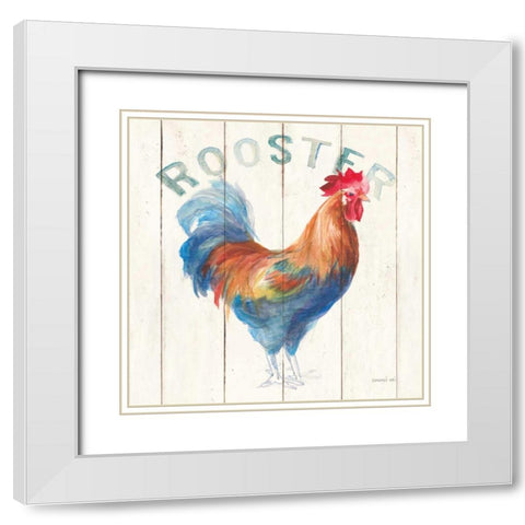 Rooster White Modern Wood Framed Art Print with Double Matting by Nai, Danhui