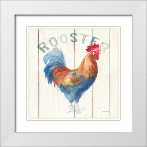 Rooster White Modern Wood Framed Art Print with Double Matting by Nai, Danhui