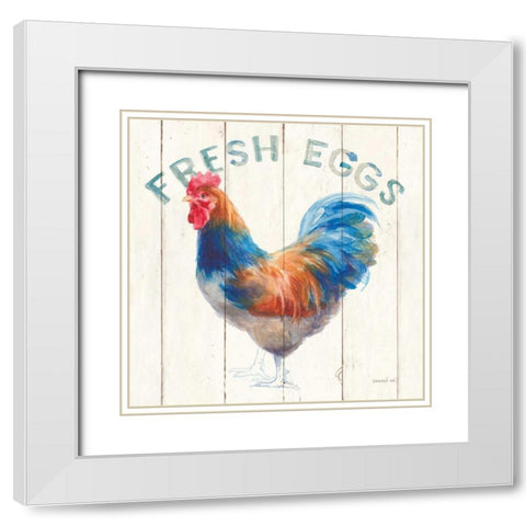 Fresh Eggs Hen White Modern Wood Framed Art Print with Double Matting by Nai, Danhui