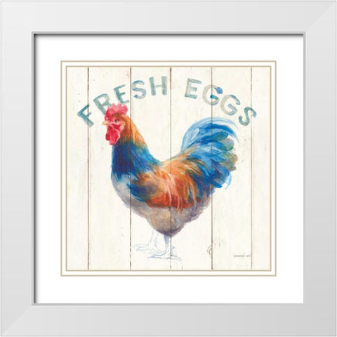 Fresh Eggs Hen White Modern Wood Framed Art Print with Double Matting by Nai, Danhui