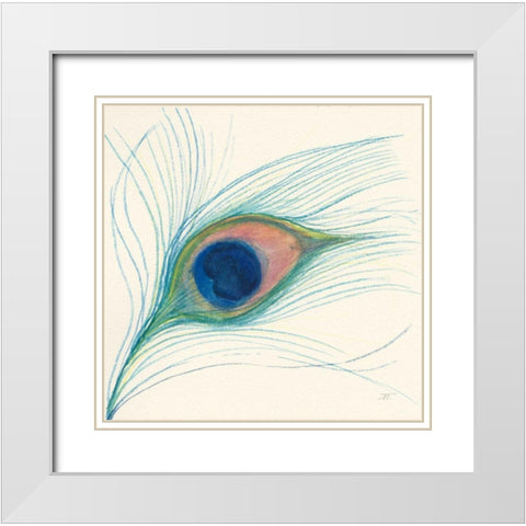 Peacock Feather I White Modern Wood Framed Art Print with Double Matting by Thomas, Miranda