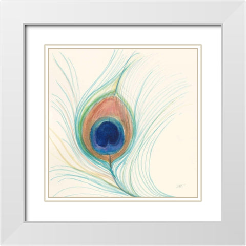 Peacock Feather II White Modern Wood Framed Art Print with Double Matting by Thomas, Miranda