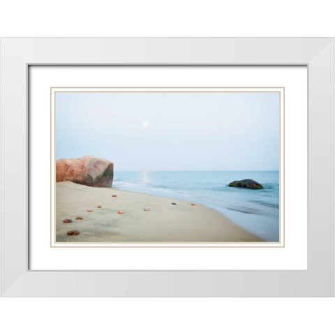 Coastal Rocks White Modern Wood Framed Art Print with Double Matting by Aledanda
