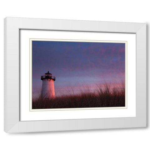 Lighthouse at Sunset White Modern Wood Framed Art Print with Double Matting by Aledanda