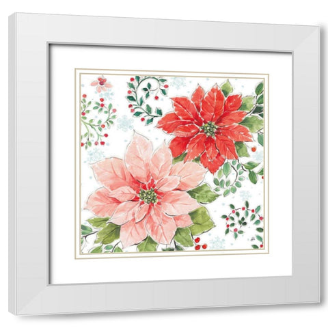 Country Poinsettias II White Modern Wood Framed Art Print with Double Matting by Brissonnet, Daphne