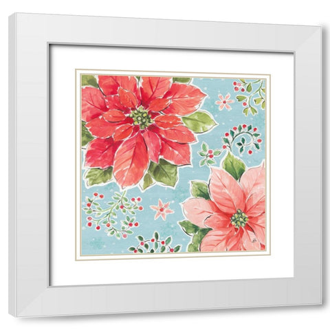 Country Poinsettias III Blue White Modern Wood Framed Art Print with Double Matting by Brissonnet, Daphne