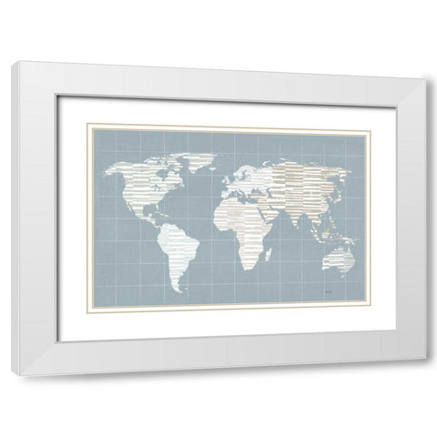 Calm World Map Grid White Modern Wood Framed Art Print with Double Matting by Hershey, Moira