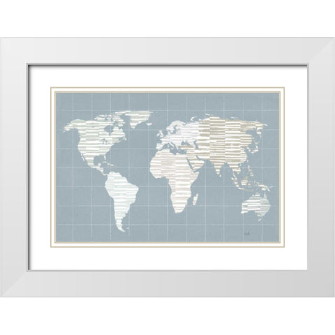 Calm World Map Grid White Modern Wood Framed Art Print with Double Matting by Hershey, Moira