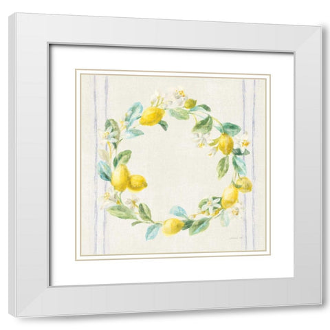 Floursack Lemons V Navy White Modern Wood Framed Art Print with Double Matting by Nai, Danhui