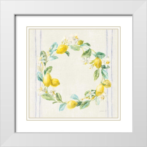 Floursack Lemons V Navy White Modern Wood Framed Art Print with Double Matting by Nai, Danhui