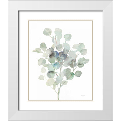 Eucalyptus III Cool White Modern Wood Framed Art Print with Double Matting by Nai, Danhui