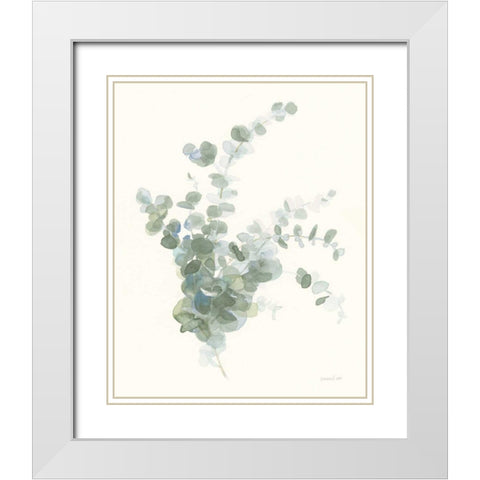 Scented Sprig II Cool White Modern Wood Framed Art Print with Double Matting by Nai, Danhui