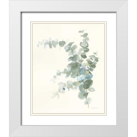 Scented Sprig III Cool White Modern Wood Framed Art Print with Double Matting by Nai, Danhui