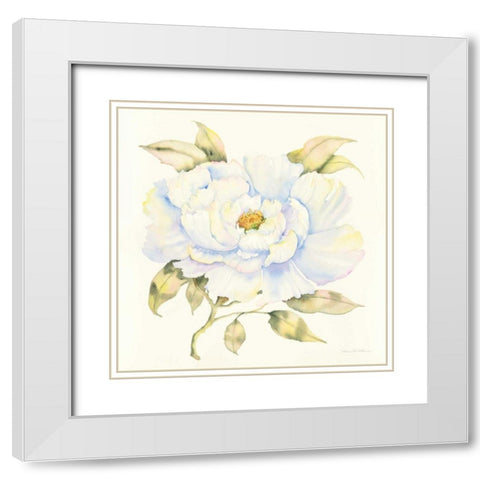 Peony White Modern Wood Framed Art Print with Double Matting by McKenna, Kathleen Parr