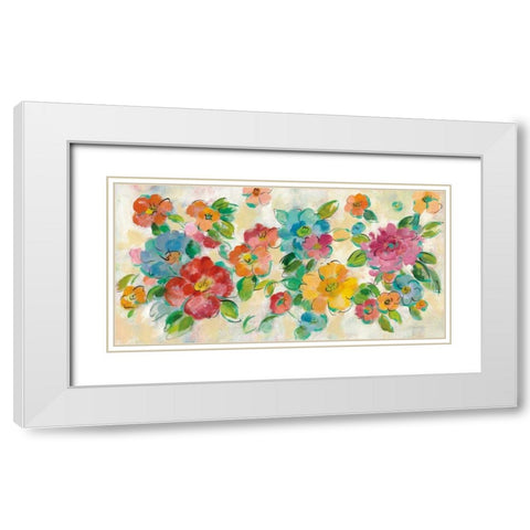 Playful Floral Trio I White Modern Wood Framed Art Print with Double Matting by Vassileva, Silvia