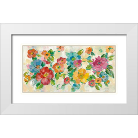 Playful Floral Trio I White Modern Wood Framed Art Print with Double Matting by Vassileva, Silvia
