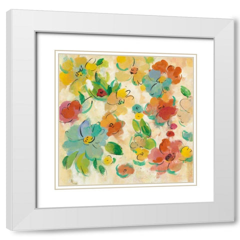 Playful Floral Trio II White Modern Wood Framed Art Print with Double Matting by Vassileva, Silvia