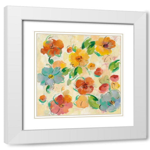 Playful Floral Trio III White Modern Wood Framed Art Print with Double Matting by Vassileva, Silvia