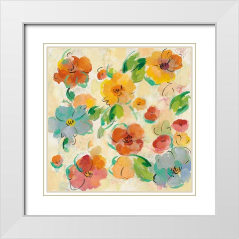 Playful Floral Trio III White Modern Wood Framed Art Print with Double Matting by Vassileva, Silvia
