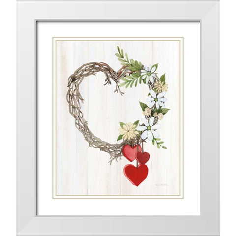 Rustic Valentine Heart Wreath II White Modern Wood Framed Art Print with Double Matting by McKenna, Kathleen Parr