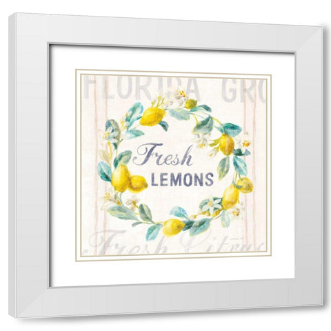 Floursack Lemon V Bright White Modern Wood Framed Art Print with Double Matting by Nai, Danhui