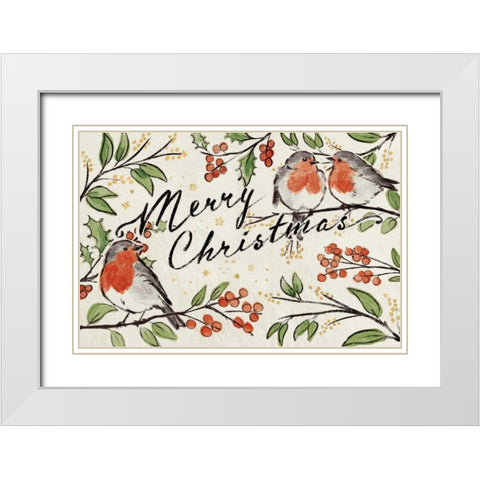 Christmas Lovebirds I White Modern Wood Framed Art Print with Double Matting by Penner, Janelle