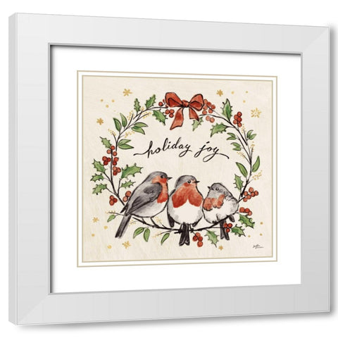 Christmas Lovebirds IV White Modern Wood Framed Art Print with Double Matting by Penner, Janelle