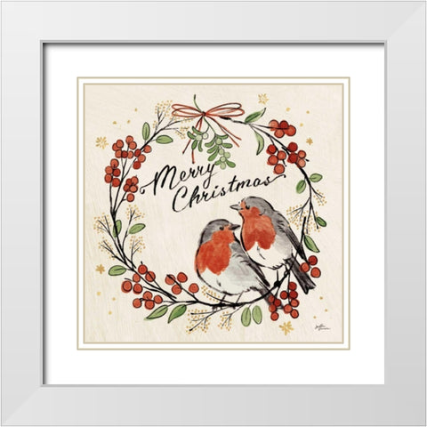 Christmas Lovebirds V White Modern Wood Framed Art Print with Double Matting by Penner, Janelle