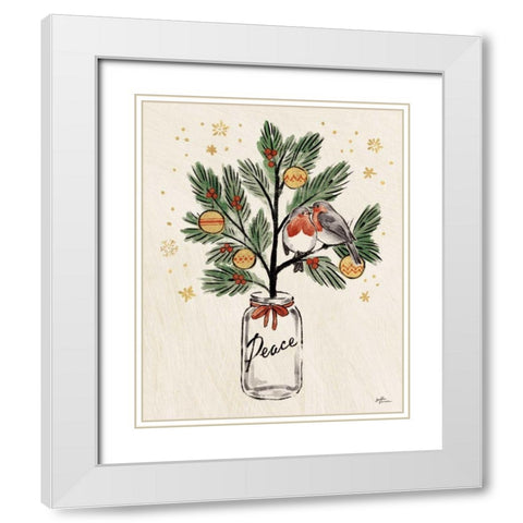 Christmas Lovebirds VI White Modern Wood Framed Art Print with Double Matting by Penner, Janelle