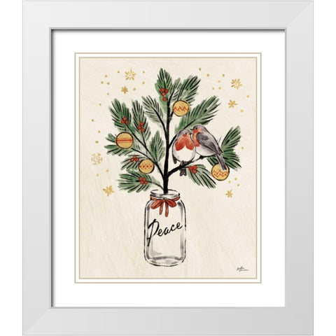 Christmas Lovebirds VI White Modern Wood Framed Art Print with Double Matting by Penner, Janelle