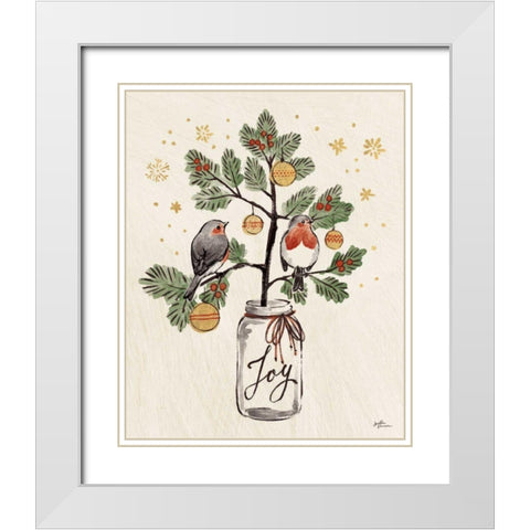Christmas Lovebirds VII White Modern Wood Framed Art Print with Double Matting by Penner, Janelle