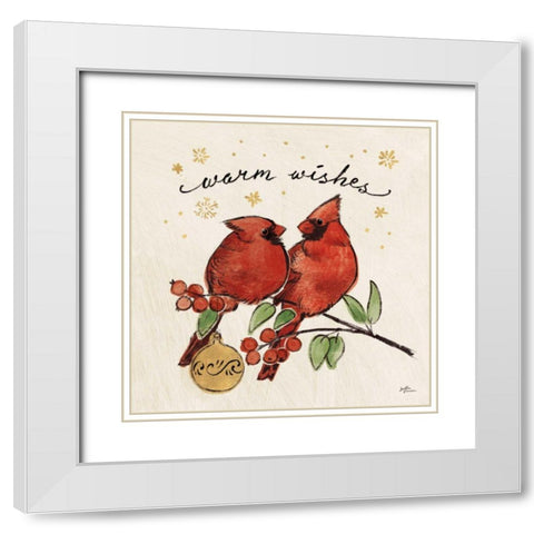 Christmas Lovebirds IX White Modern Wood Framed Art Print with Double Matting by Penner, Janelle