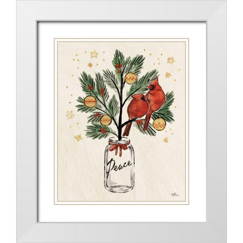 Christmas Lovebirds XIII White Modern Wood Framed Art Print with Double Matting by Penner, Janelle