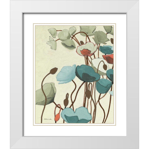 Blue Pavots Ondule I White Modern Wood Framed Art Print with Double Matting by Novak, Shirley