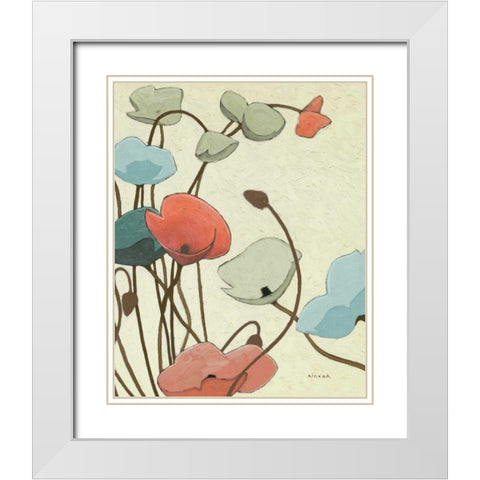 Blue Pavots Ondule II White Modern Wood Framed Art Print with Double Matting by Novak, Shirley