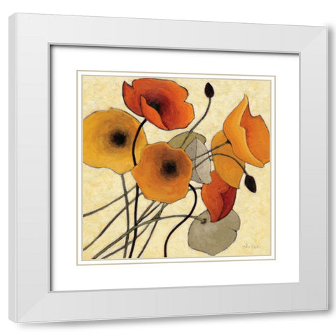 Pumpkin Poppies II White Modern Wood Framed Art Print with Double Matting by Novak, Shirley