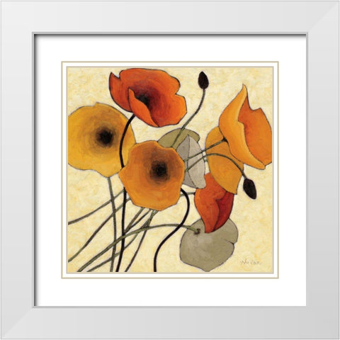 Pumpkin Poppies II White Modern Wood Framed Art Print with Double Matting by Novak, Shirley