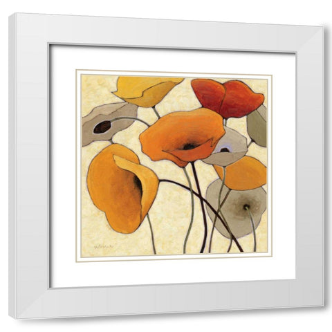 Pumpkin Poppies III White Modern Wood Framed Art Print with Double Matting by Novak, Shirley