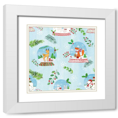 Snow Globe Animals Pattern VI White Modern Wood Framed Art Print with Double Matting by Zaman, Farida