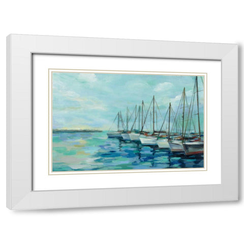 Breakwater and Boats White Modern Wood Framed Art Print with Double Matting by Vassileva, Silvia