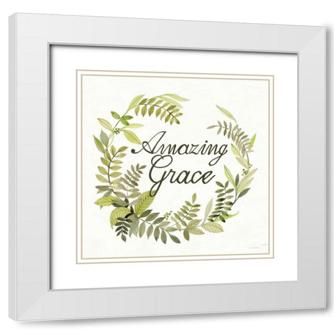 Wreath with Words II White Modern Wood Framed Art Print with Double Matting by McKenna, Kathleen Parr