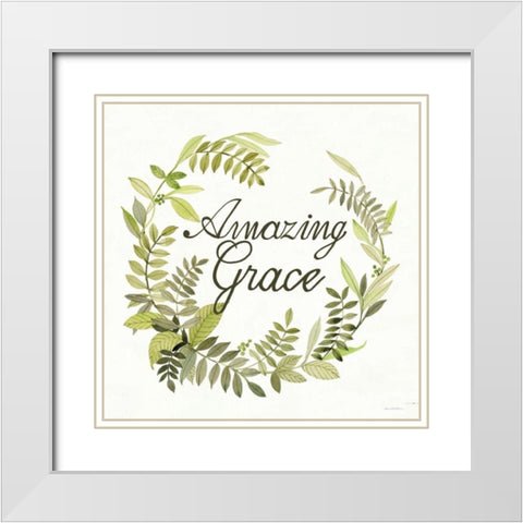 Wreath with Words II White Modern Wood Framed Art Print with Double Matting by McKenna, Kathleen Parr