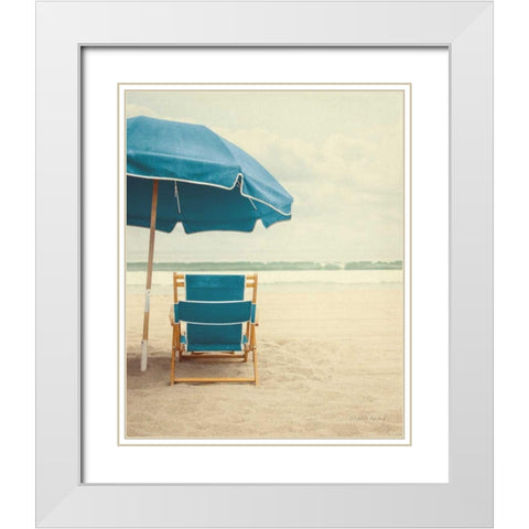 Under the Umbrella II - Bright Turquoise White Modern Wood Framed Art Print with Double Matting by Urquhart, Elizabeth