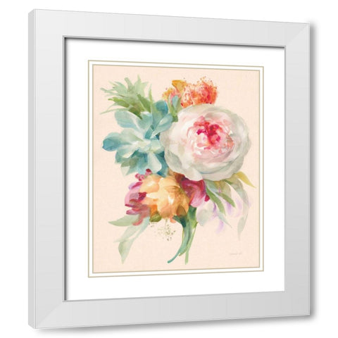 Garden Bouquet I on Peach Linen White Modern Wood Framed Art Print with Double Matting by Nai, Danhui