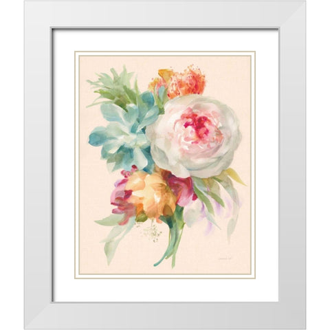 Garden Bouquet I on Peach Linen White Modern Wood Framed Art Print with Double Matting by Nai, Danhui